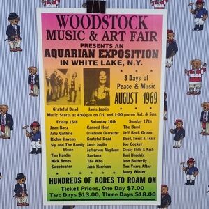 Vintage 1969 Woodstock Music & art fair Aquarian Expo concert line up poster